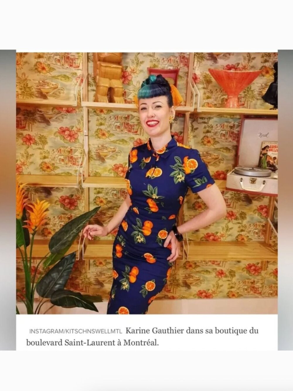 Collectif London Mirtilla Oranges Pencil Dress Blue Retro Rockabilly